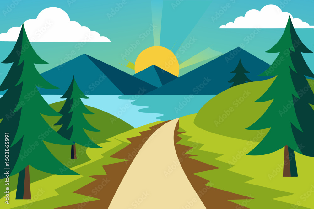 Fototapeta premium Summer mountain landscape with forest, trees, and sky