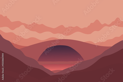 Misty blue mountains at sunrise or sunset, a serene nature landscape with a cloudy sky and distant peaks