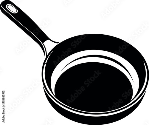 Monochrome Image of a Skillet with a Long Handle, Cookware Illustration vector silhouette