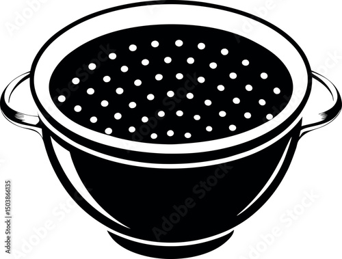 Monochrome depiction of a common kitchen colander with two handles attached vector silhouette