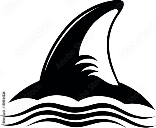 Sleek graphic illustration of a shark fin cutting through ocean waves vector silhouette
