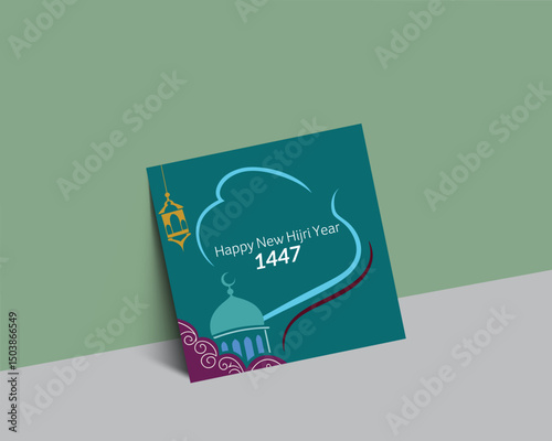 Happy new Hijri year 1447 Arabic calligraphy. Islamic new year greeting card. translate from Arabic: happy new Hijri year 1447.happy Islamic design, new year Islamic Hijri new year.