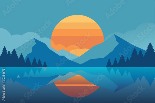 serene lake with mirror reflection of sunrise sky background