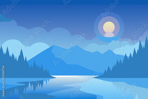 sunlit fog lifting gently off a sapphire lake