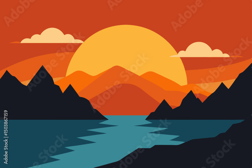 sunrise over rocky shoreline of a mountain lake 