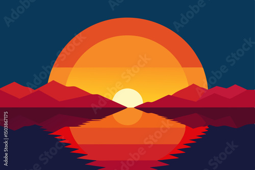 sunset colored sunrise above mirror lake