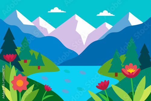 vibrant alpine lake with mountain
