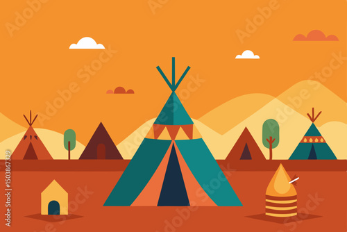 tribal camp vector illustration background