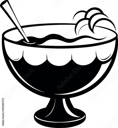 Classic black and white sundae dessert in a decorative pedestal bowl 