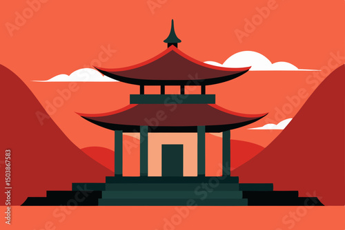 vector illustration of japanese temple