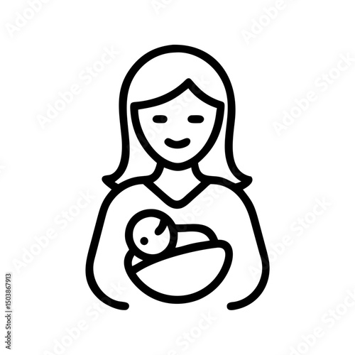 "Minimalist Line Art of Mother Holding Child – Black and White Vector Illustration"
