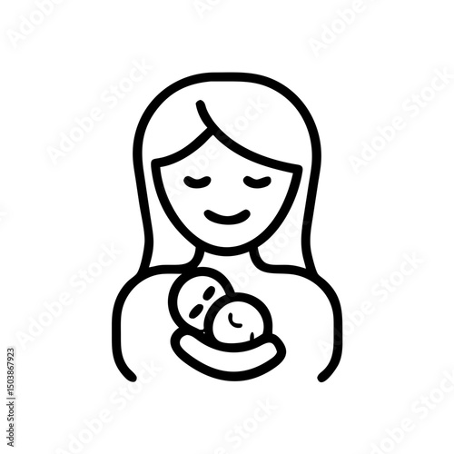 "Minimalist Line Art of Mother Holding Child – Black and White Vector Illustration"