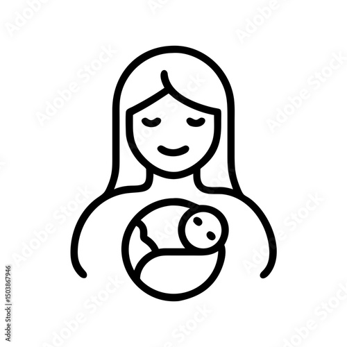 "Minimalist Line Art of Mother Holding Child – Black and White Vector Illustration"
