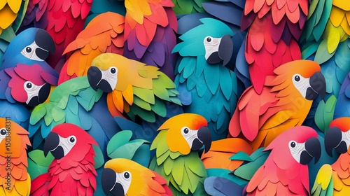 Parrot feather tile with multicolored details, suitable for exotic wallpaper, animal print products, and natural pattern compositions.