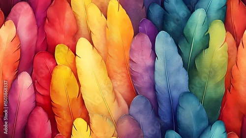 Parrot feather tile with multicolored details, suitable for exotic wallpaper, animal print products, and natural pattern compositions.