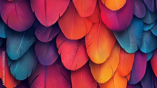 Seamless texture showing layered parrot feathers in bright tones, ideal for bold surface decoration and textile design.