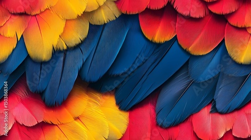 Seamless texture showing layered parrot feathers in bright tones, ideal for bold surface decoration and textile design.