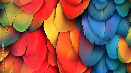 Seamless texture showing layered parrot feathers in bright tones, ideal for bold surface decoration and textile design.