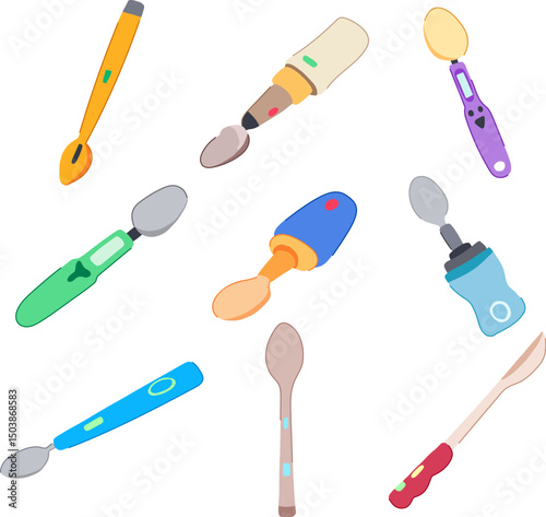 smart spoon set cartoon vector illustration