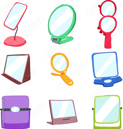 speech therapy mirror set cartoon vector illustration