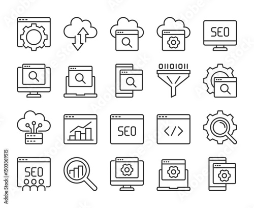 SEO icons. SEO marketing line icon set. Editable Stroke.