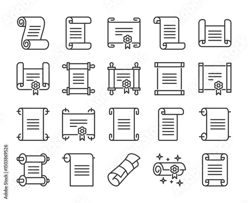 Paper icons. Paper scroll line icon set. Editable Stroke.