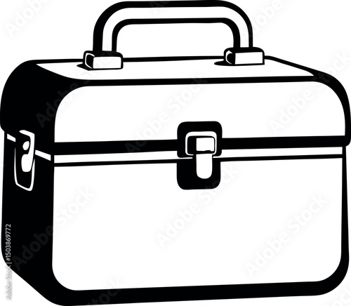 Black and white illustration of a vintage toolbox for carrying tools vector silhouette