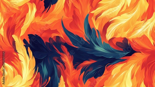 Tile pattern of vibrant bird feathers, perfect for tropical visuals, animal-themed branding, and nature-inspired compositions.