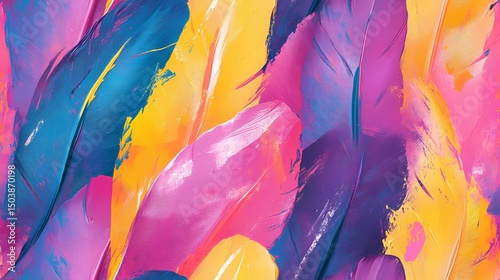 Tile pattern of vibrant bird feathers, perfect for tropical visuals, animal-themed branding, and nature-inspired compositions.