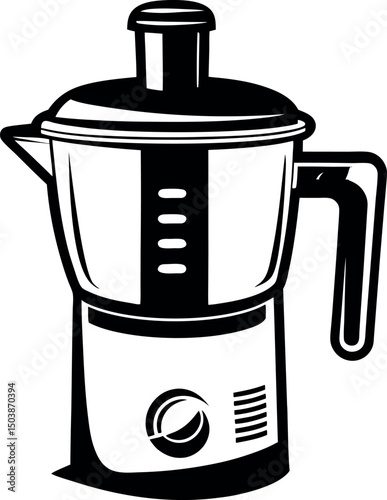 Black and White Illustration of a Modern Kitchen Food Processor Machine vector silhouette