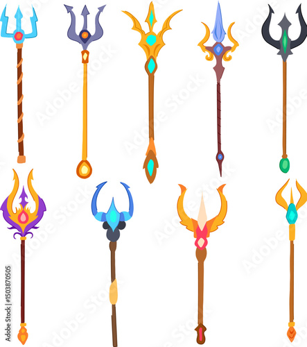 trident magic set cartoon vector illustration