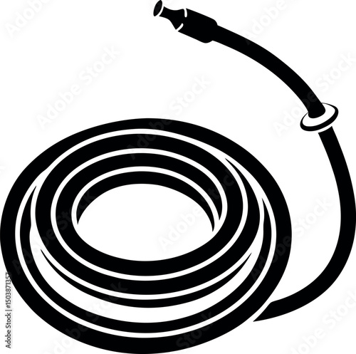 Stylized Garden Hose with Nozzle in Coiled Arrangement for Watering vector silhouette