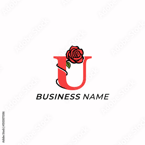 design logo creative letter U and flower rose