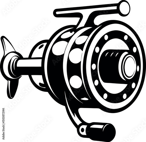 Vector Illustration of a Black and White Classic Fishing Reel Machine vector 