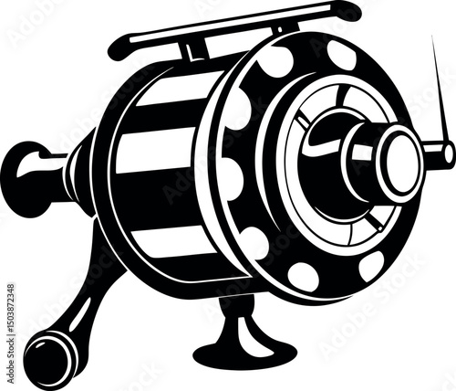 Stylized black and white illustration of an oldfashioned reeltoreel tape recorder vector silhouette