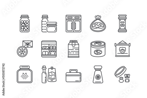 Simple Line Icons of Food Storage and Kitchen Appliances