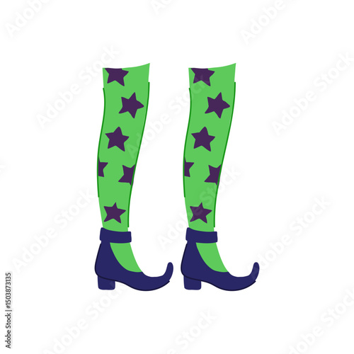 striped witch legs cartoon vector illustration
