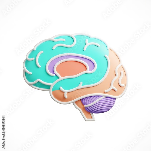 Colorful Brain Anatomy on White Background