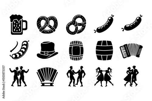 Black and White Icons Representing Traditional German Festivities