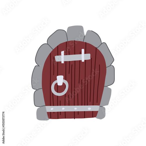magic wooden door fairy tale house cartoon vector illustration