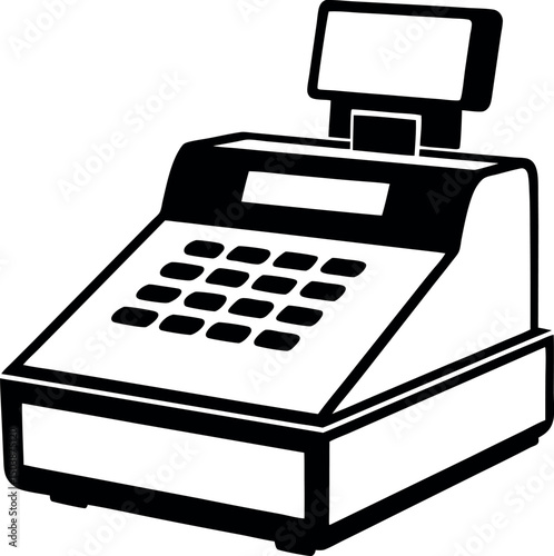 Monochrome Illustration of a Cash Register with Display and Keypad vector silhouette