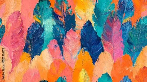 Seamless texture showing layered parrot feathers in bright tones, ideal for bold surface decoration and textile design.