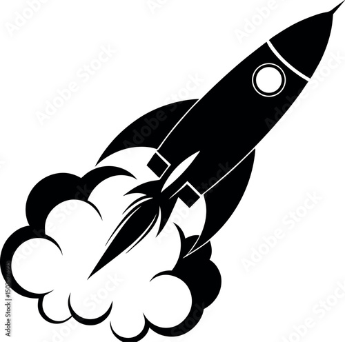 Vector illustration of a rocket ship taking off with a puff of smoke vector 