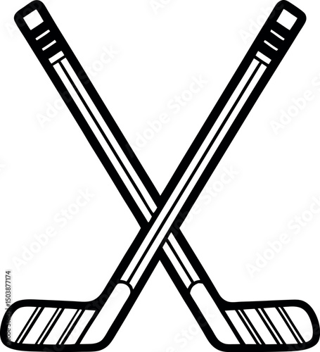 Two Crossed Hockey Sticks, Black and White Illustration for Sports Team vector silhouette