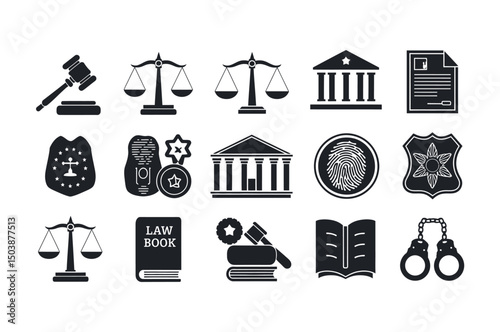 Law Enforcement and Judicial System Icons Set