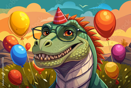 Dinosaur parade happy birthday illustration vector background