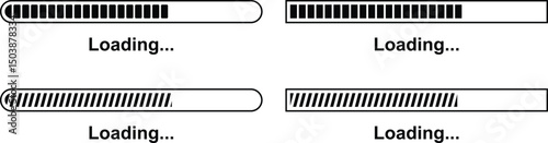 Loading bar set. Retro progress bars on white and black screens. Search vector loading vector collection isolated on transparent of loading and buffering symbols for websites, app, logo load design.