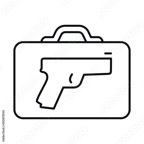Security luggage icon showing a gun inside the suitcase as a travel safety or law enforcement concept.