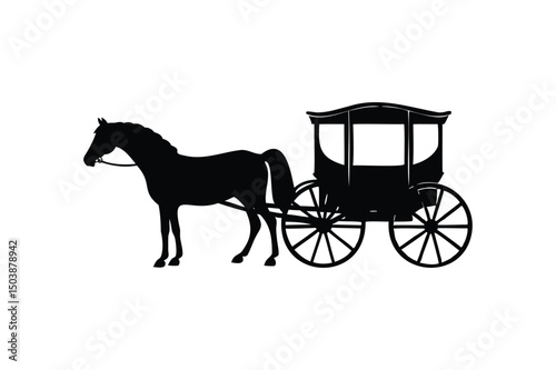 Horse vehicle traditional carriage silhouette on white background