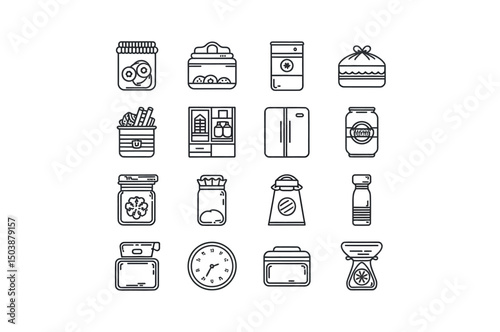 Simple Line Icons of Food Storage and Kitchen Appliances